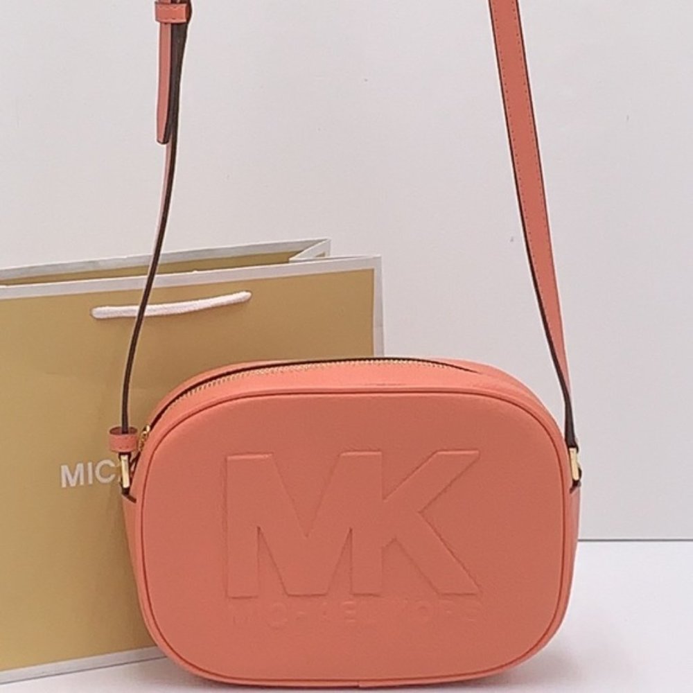 MICHAEL KORS Jet Set Medium Embossed Pebbled Leather Crossbody Bag Sherbert - Picture 15 of 16